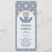 Stof Blauw Art Nouveau Trouwprogramma Kaart (Voorkant)