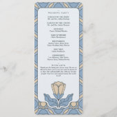 Stof Blauw Art Nouveau Trouwprogramma Kaart (Achterkant)