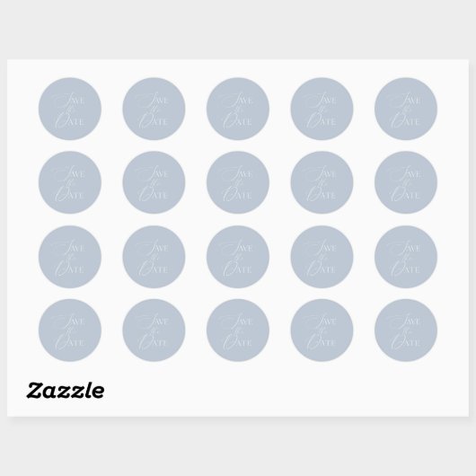 Stof Blauw Bewaar De Datum Script Bruiloft Ronde Sticker (Vel)