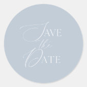 Stof Blauw Bewaar De Datum Script Bruiloft Ronde Sticker (Voorkant)