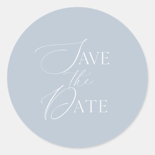 Stof Blauw Bewaar De Datum Script Bruiloft Ronde Sticker (Voorkant)