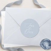 Stof Blauw Bewaar De Datum Script Bruiloft Ronde Sticker