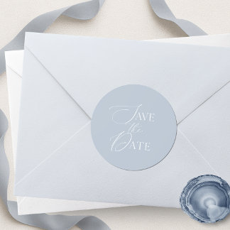 Stof Blauw Bewaar De Datum Script Bruiloft Ronde Sticker