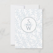 Stof blauw boho modern elegante botanische bruilof RSVP kaartje (Achterkant)