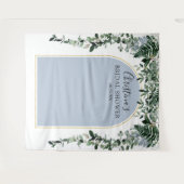 Stof blauw boog botanische bruidsdouche fotohokje wandkleed (Voorkant (horizontaal))