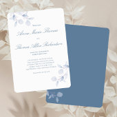 Stof Blauw Botanisch Modern Script Trouw Uitnodigi Kaart