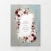 Stof Blauw Bourgondië Blush Bloem Foto Drieluik Uitnodiging (Cover)