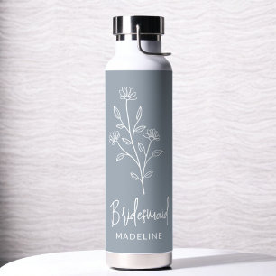 Stof Blauw Bruidsmeisje Naam Bloemen Bachelorette Waterfles