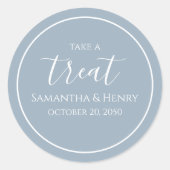 Stof Blauw Bruiloft Eenvoudig Kalligrafisch Schrif Ronde Sticker (Voorkant)