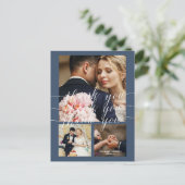 Stof Blauw Calligrafie 3 Foto Trouw Dank Je Briefkaart (Staand voorkant)