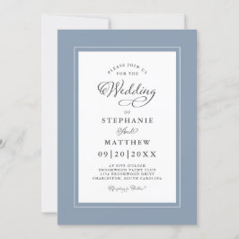 Stof Blauw Elegant Bruiloft Moderne Calligrafie Kaart