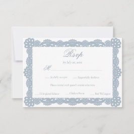 Stof Blauw Elegant Vintage Victoriaanse Kant Bruid RSVP Kaartje