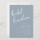 Stof Blauw Elegante Moderne Script Bruiloft Lunche Kaart (Voorkant)