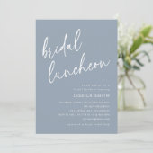 Stof Blauw Elegante Moderne Script Bruiloft Lunche Kaart (Staand voorkant)