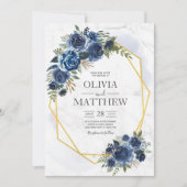 Stof blauw en marine bloemrijke elegantie kaart (Voorkant)