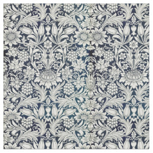 Stof- Blauw en Wit Art Nouveau Patroon Stof