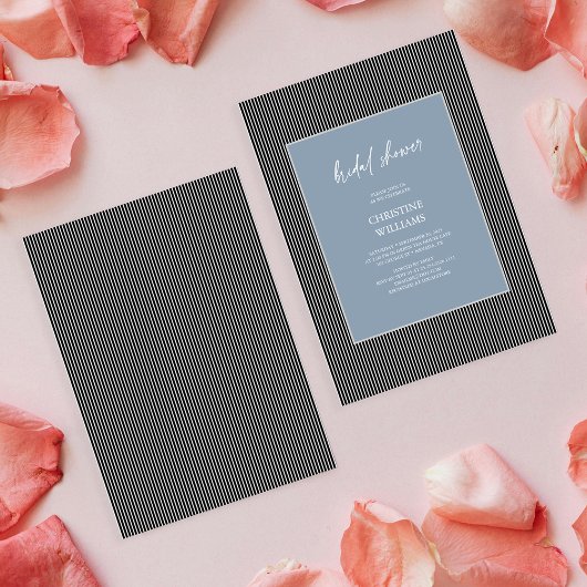 Stof-blauw gestreepte kader bruiloft uitnodiging