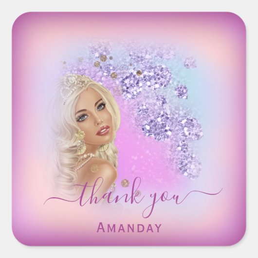 Stof Blauw Glitter Bes Dank Je Zestien Prinses Vierkante Sticker (Voorkant)