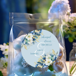 Stof Blauw Goud Glitter Bloem Rehearsal Dinner Ronde Sticker