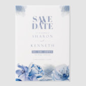Stof Blauw & Goud Glitter Bruiloft Save The Date Vellum Uitnodigingen (Voorkant)