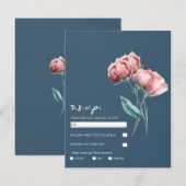 Stof blauw grijs aquarel bloem bruiloft RSVP Kaart (Voorkant / Achterkant)