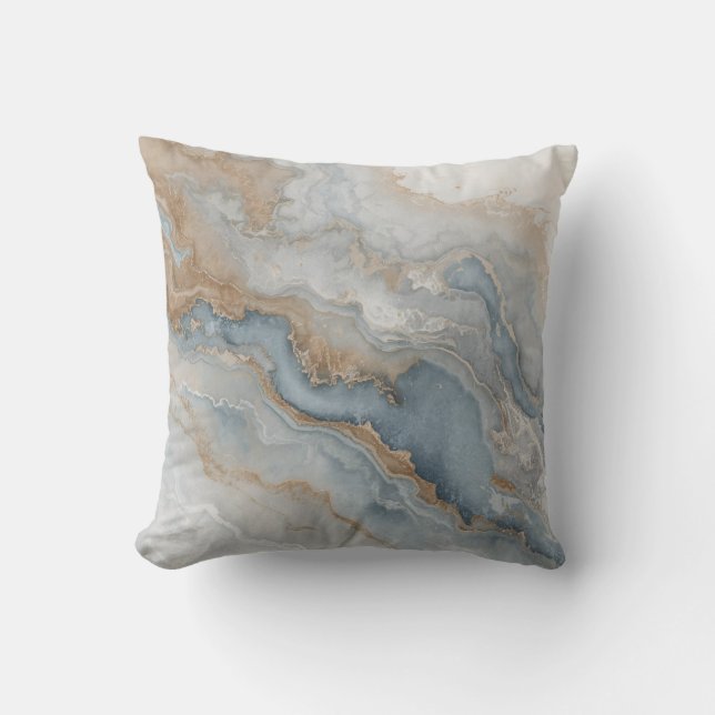 Stof Blauw Grijs Beige Abstract 40cm Kussen (Voorkant)
