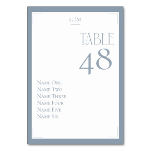 Stof Blauw Grijs Monogram Gast Namen Modern Kaart