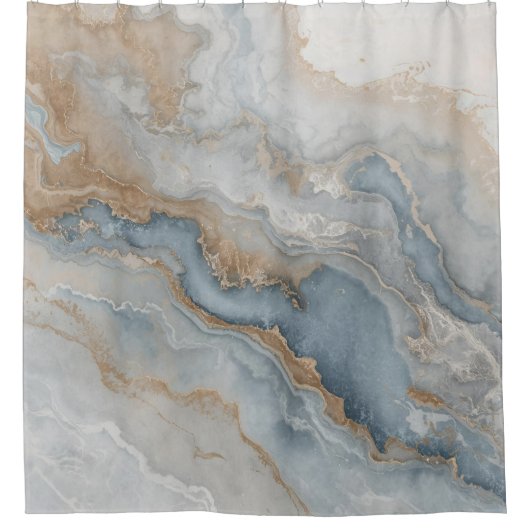 Stof Blauw Grijs Taan Beige Abstract Douchegordijn (Voorkant)
