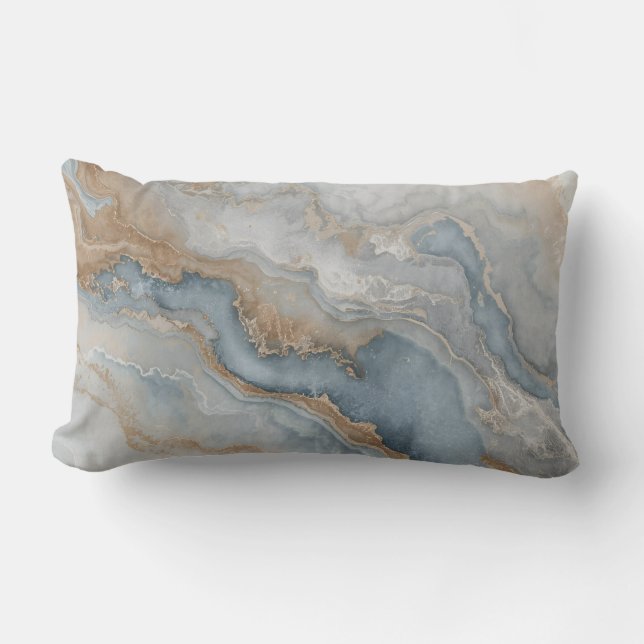 Stof Blauw Grijs Taan Beige Abstract Kussen (Voorkant)