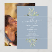Stof Blauw Groene Foto Gouden Script Trouw Kaart (Voorkant / Achterkant)