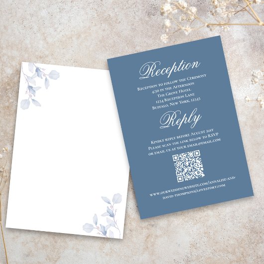 Stof Blauw Huwelijk Script RSVP Ontvangst Informatiekaartje