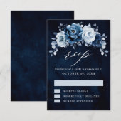 Stof blauw leisteen marine botanische trouw-RSV RSVP Kaartje (Voorkant / Achterkant)