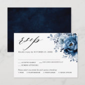 Stof blauw leisteen marine florale botanische trou RSVP kaartje (Voorkant / Achterkant)