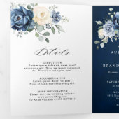 Stof Blauw Marine Champagne Ivoor Bloem  Drie-Voud Drieluik Aankondiging (Binnenzijde eerst)