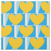 Stof, blauw met gele harten stof (Swatch)