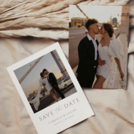 Stof Blauw Minimaal Save the Date Uitnodiging