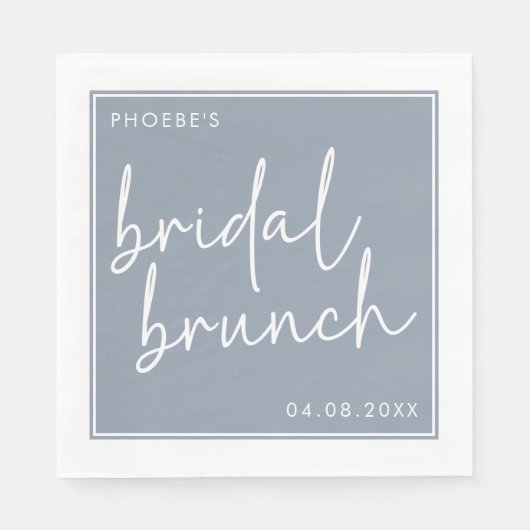 Stof blauw minimalistisch schrift bruidsbrunch servet (Voorkant)