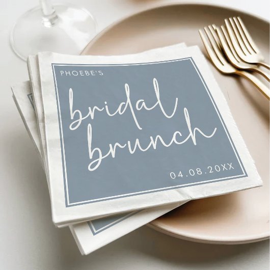 Stof blauw minimalistisch schrift bruidsbrunch servet