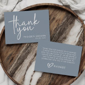 Stof Blauw Minimalistisch Script Bruidsdouche Plat Bedankkaart