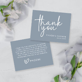 Stof Blauw Minimalistisch Script Bruidsdouche Plat Bedankkaart
