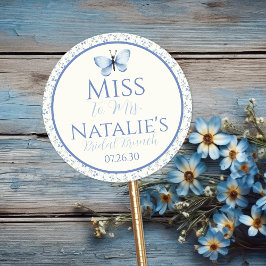 Stof blauw Miss To Mrs Aangepaste bloemenkleed Bru Ronde Sticker