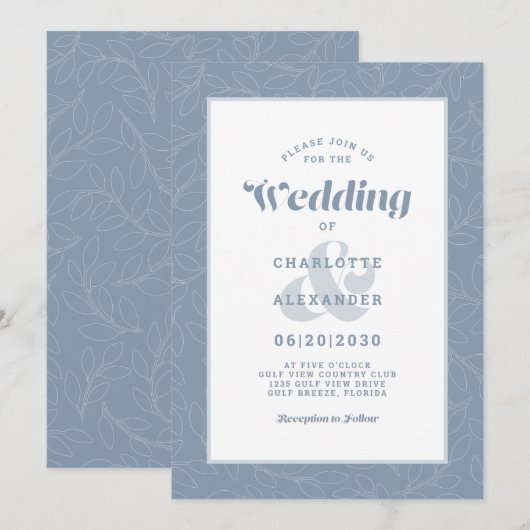 Stof Blauw | Modern Eenvoudig Abstract Bladerenpat Kaart (Voorkant / Achterkant)