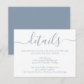 Stof blauw modern scriptief bruiloft informatiekaartje (Voorkant / Achterkant)