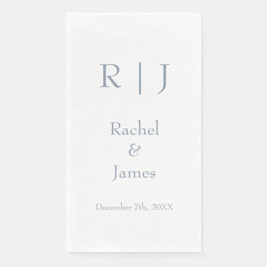 Stof Blauw Monogrammen Naam Eenvoudige Minimale Tr Servet (Voorkant)