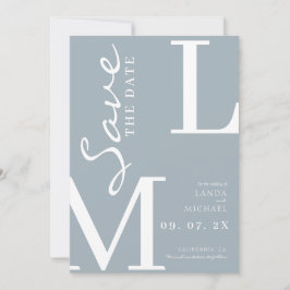 Stof blauw oranje stijlvol monogram trouwen save the date