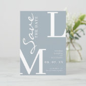 Stof blauw oranje stijlvol monogram trouwen save the date (Staand voorkant)