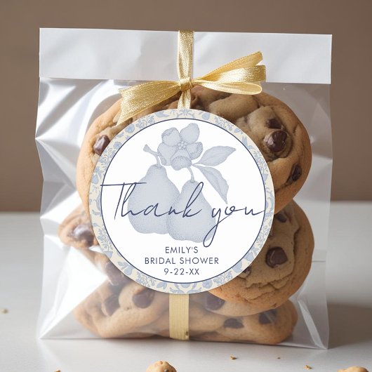 Stof blauw perfecte peer bruidsdouche dank je wel ronde sticker