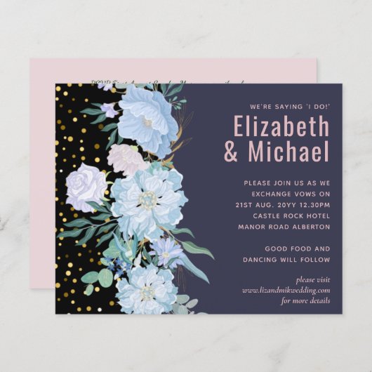 Stof Blauw Roze Roze Bloem Bruiloft Budget (Voorkant / Achterkant)