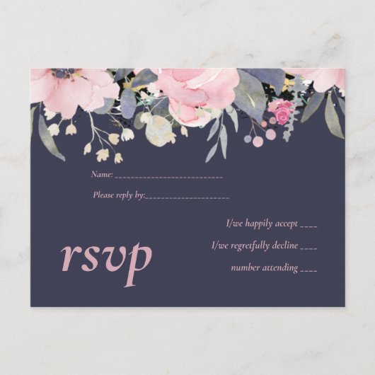 Stof Blauw Roze Roze Bloem Bruiloft Budget Uitnodiging Briefkaart (Voorkant)