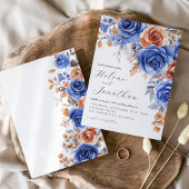 Stof Blauw Terracotta Roest Tuin Elegante Trouwdag Kaart